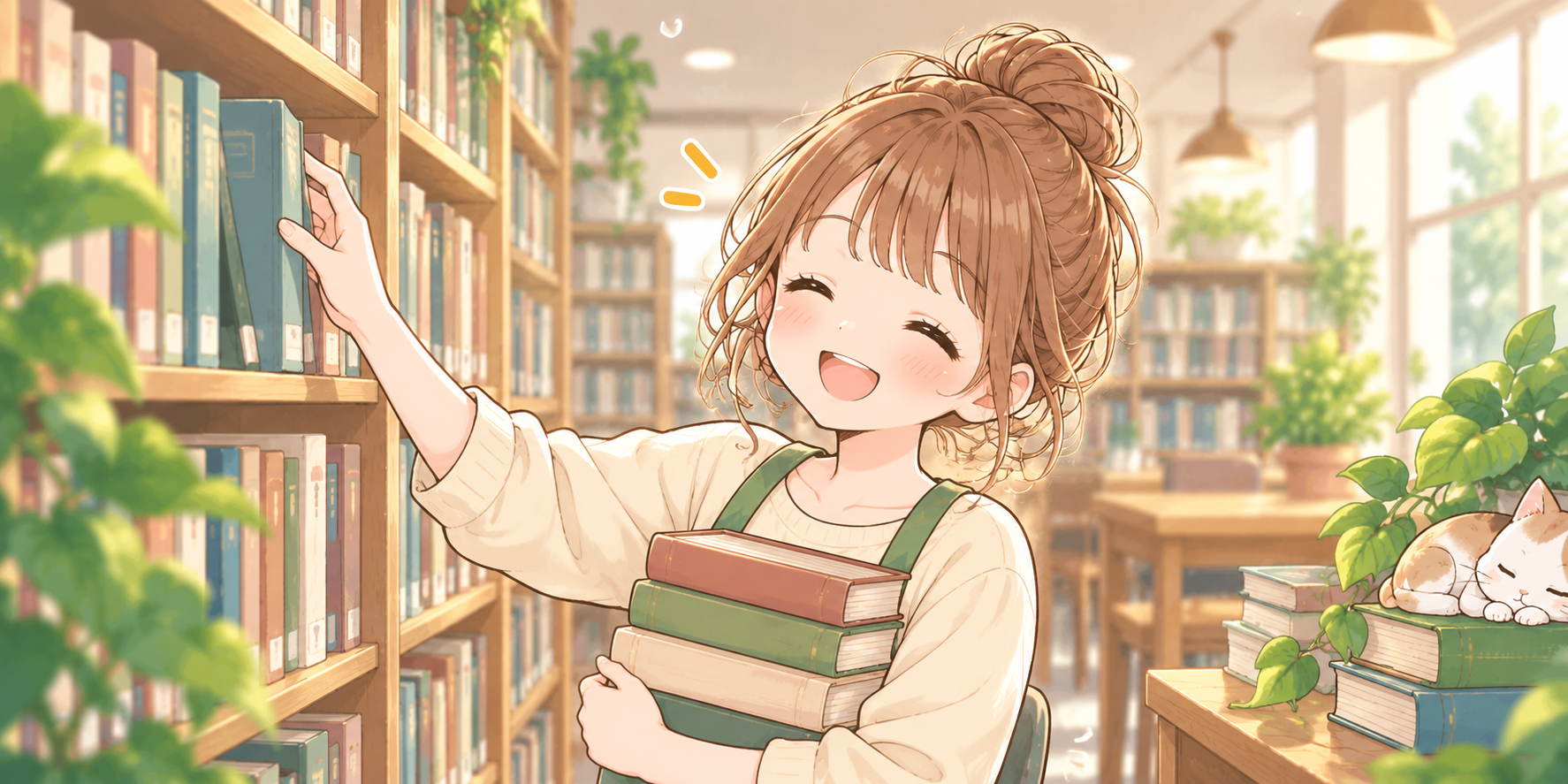 図書館で本を選ぶひらぱるちゃん