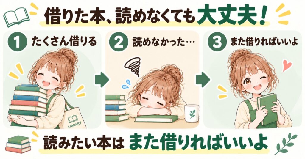 借りた本、読めなくても大丈夫！たくさん借りる→読めなかった…→また借りればいいよ