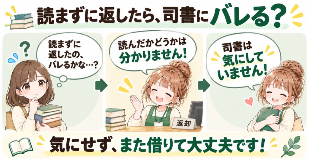 読まずに返したら司書にバレる？読んだかどうかは分かりません、司書は気にしていません。気にせず、また借りて大丈夫です
